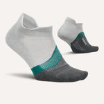 Feetures Elite Light Cushion No-Show Tab socks in Stone Ivy colorway, two angles shown