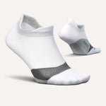 Feetures Elite Light Cushion Invisible no-show socks in white with gray cushioned zones