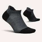 Feetures Elite Max Cushion Tab athletic socks in charcoal gray and black