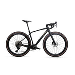 X-LAB GT8 gravel bike in Afterburner Black with tan sidewall tires, side profile view