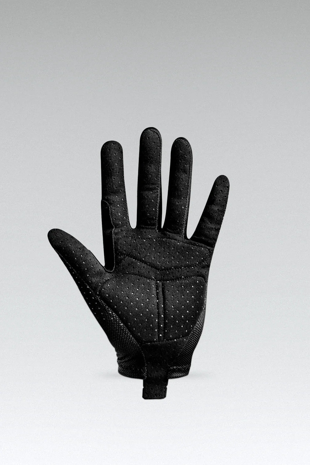 Gobik Eagle unisex long finger cycling glove in black, palm view showing perforated grip zones
