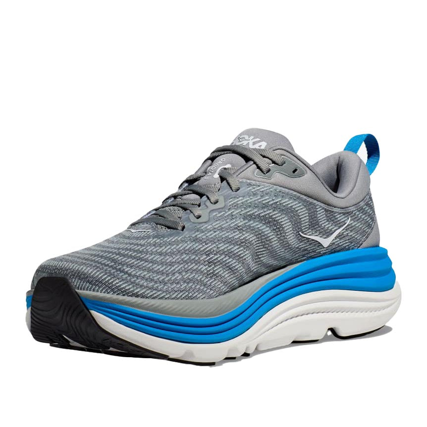 HOKA Gaviota 5 men's running shoe in limestone gray with diva blue midsole