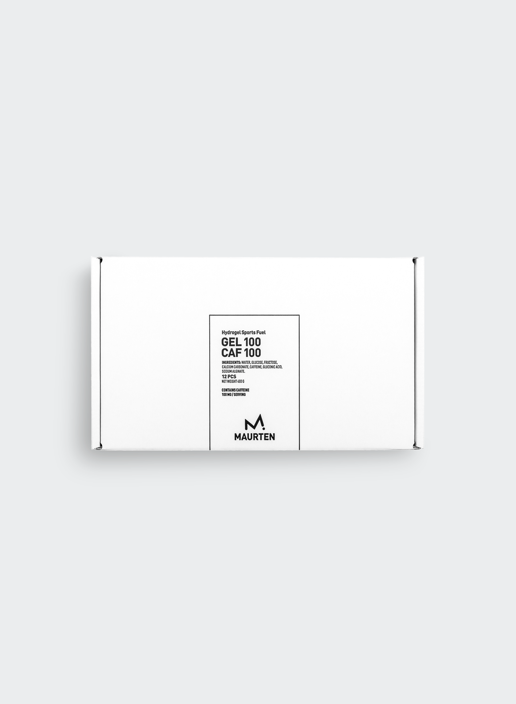 Maurten Gel 100 CAF 100 white box containing 12 hydrogel sports fuel servings