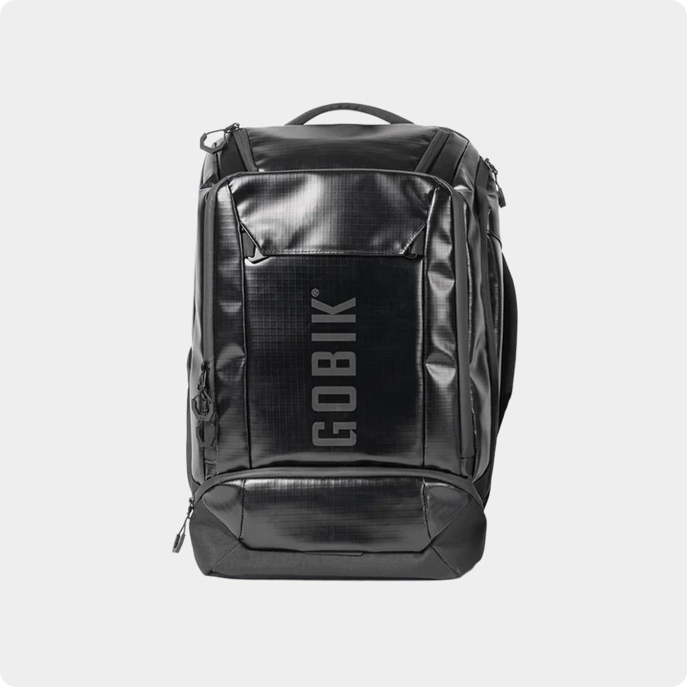 Gobik Stow True Black 35L cycling backpack on clean light grey background