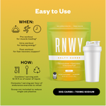RNWY Salty Carbs endurance fuel package with shaker bottle and usage instructions