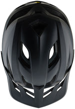 Troy Lee Designs Flowline SE stealth black helmet, top-down view showing ventilation channels