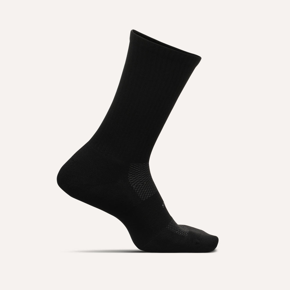 Feetures High Performance Max Cushion Crew sock in solid black with mesh ventilation zones