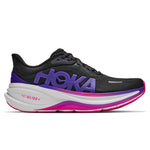 Hoka Clifton Pro running shoe in Carbon Black and Cosmic Purple, lateral view