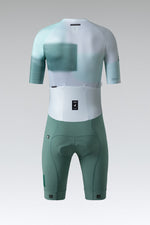 Gobik Brooklyn Aerosuit Men's cycling skinsuit in green and white gradient colorway