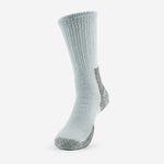 Thorlos men's hiking crew sock in light grey-mint with reinforced grey cushioning zones