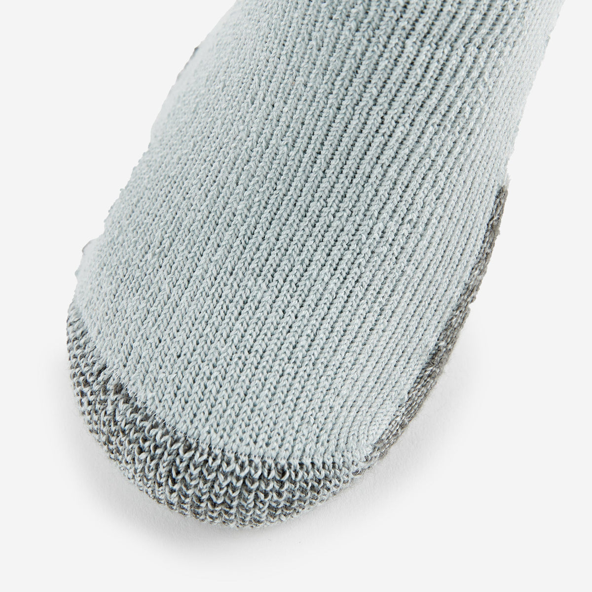 Thorlos men's hiking crew sock in light grey with reinforced grey toe cushioning