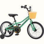 Retrospec Koda 16-inch kids bike in mantis green with wicker basket and training wheels