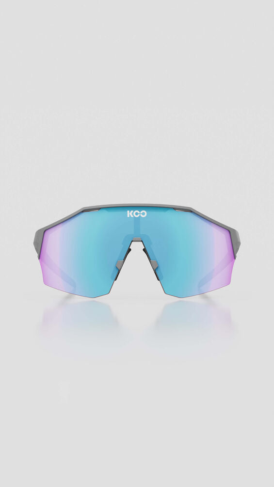 KOO Alibi cycling sunglasses with gray frame and turquoise mirror single lens