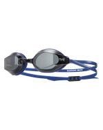 TYR BlackOps 140 EV swimming goggles with blue straps and dark lenses