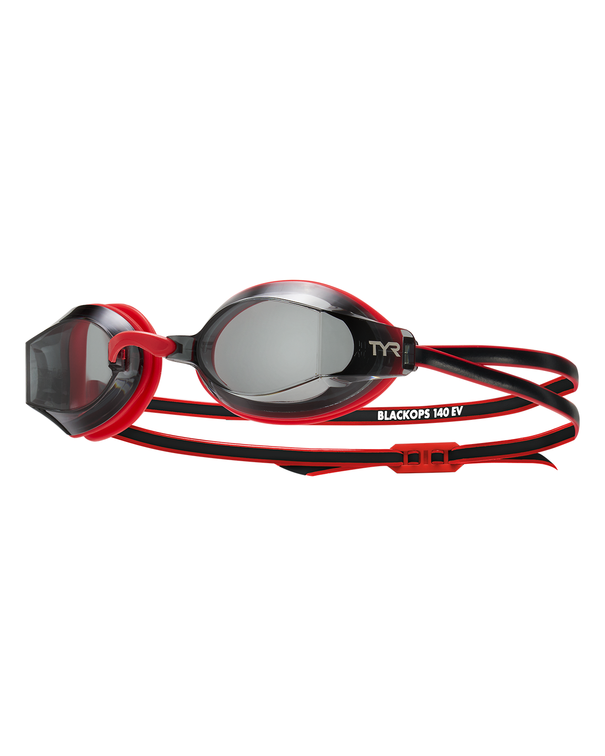 TYR Black Ops 140 EV racing goggles with black and red frame and smoke lenses