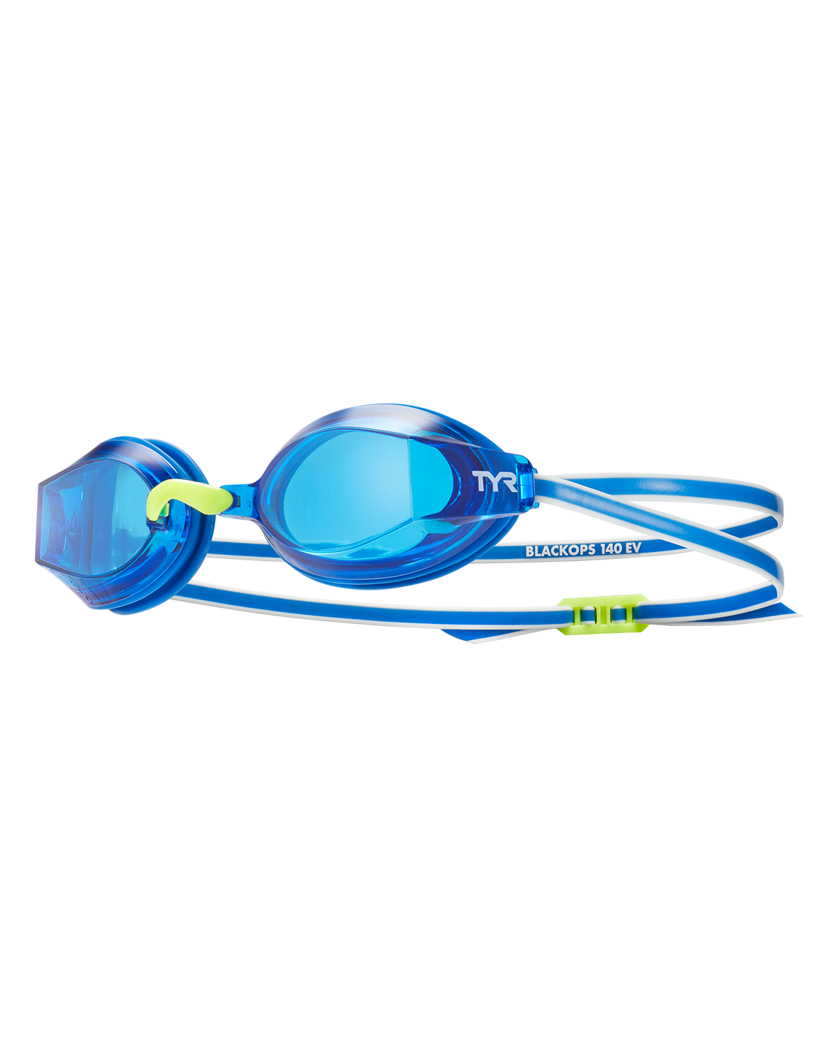TYR Black Ops 140 EV racing goggles in blue with fluorescent green accents
