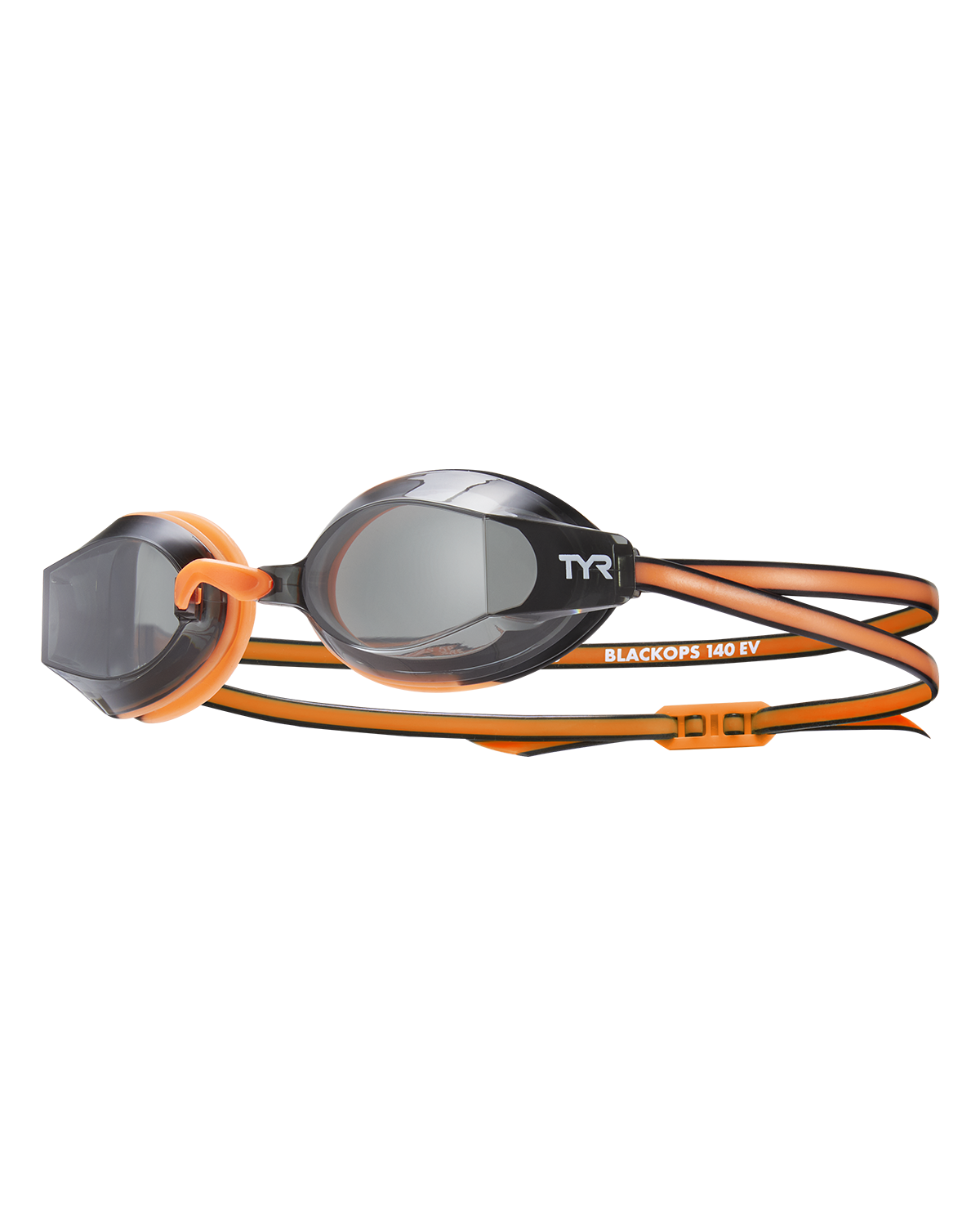 TYR Black Ops 140 EV racing goggles with black lenses and orange straps
