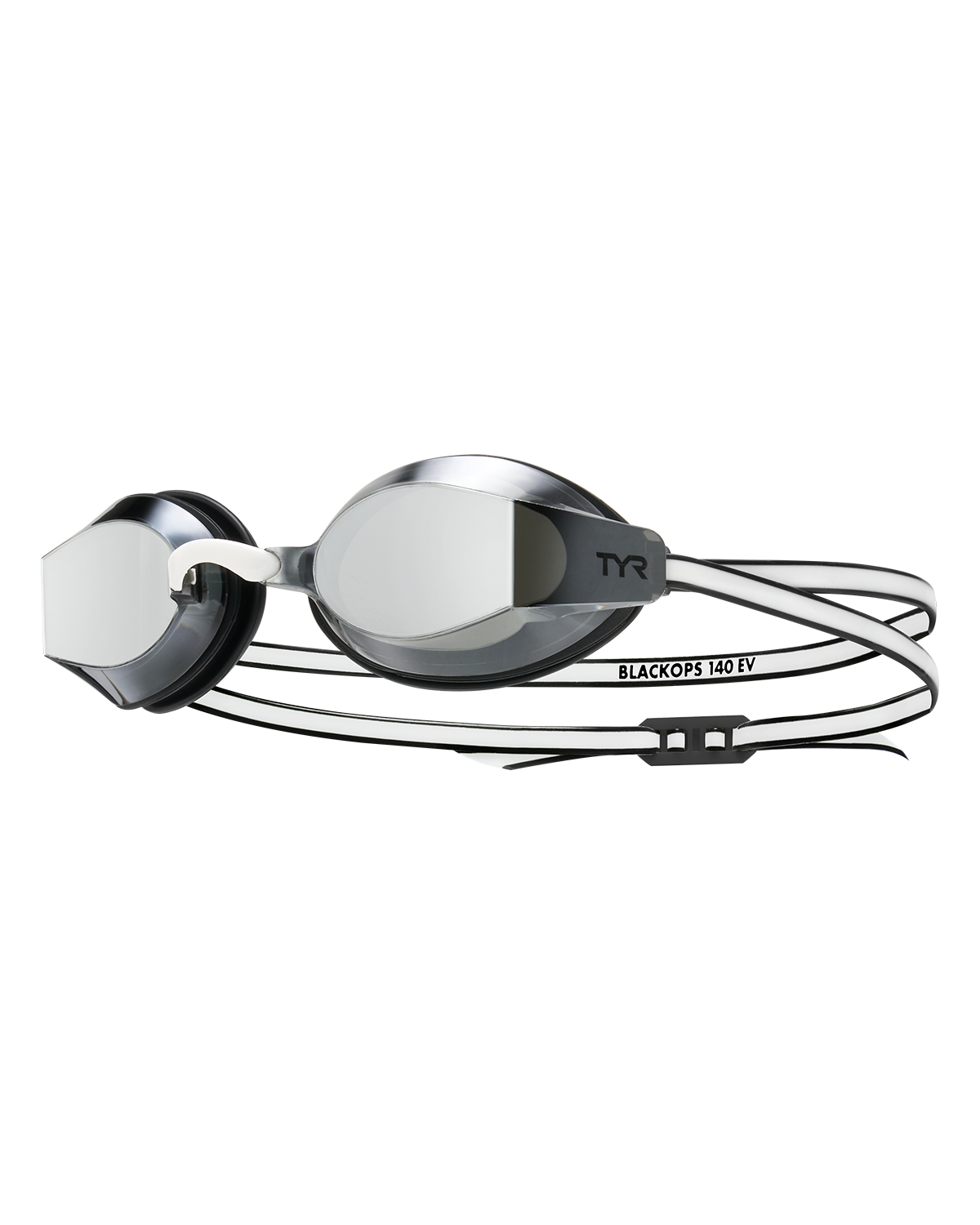 TYR Black Ops 140 EV racing goggles with mirrored metallic smoke finish