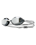 TYR Black Ops 140 EV mirrored racing goggles with silver lenses and black white straps