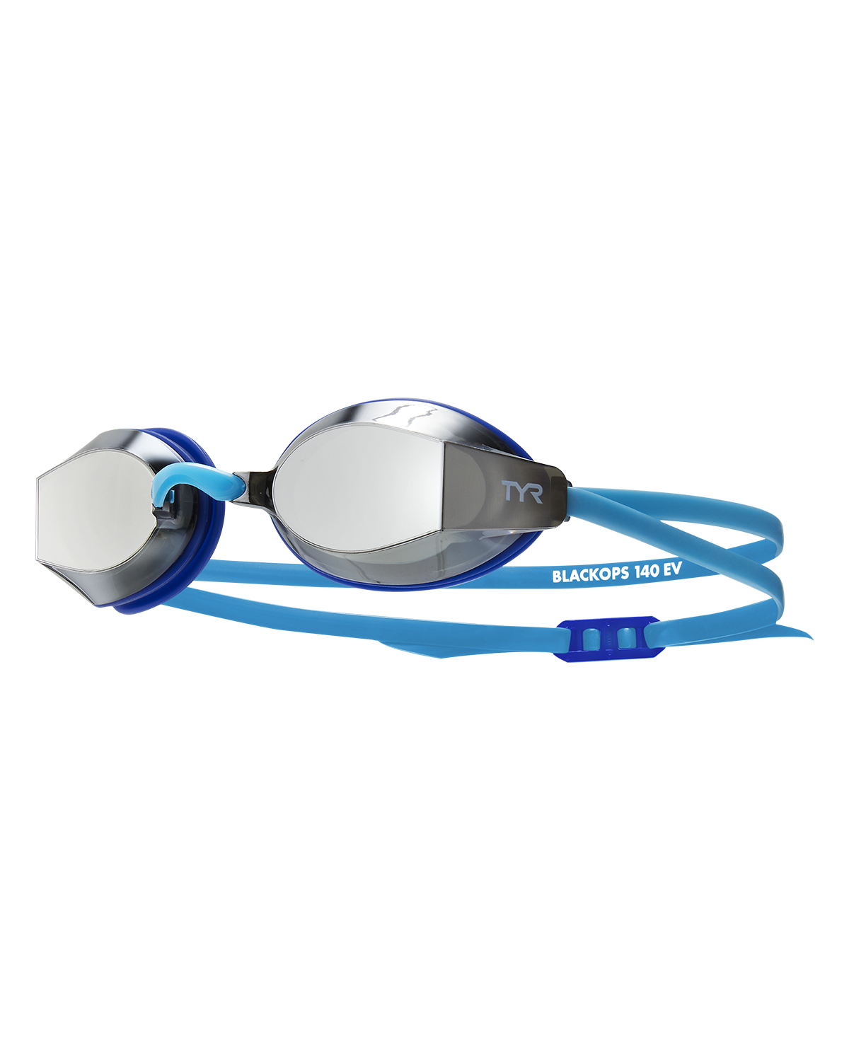 TYR Black Ops 140 EV racing goggles with mirrored smoke lenses and teal strap