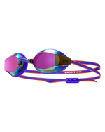 TYR Black Ops 140 EV racing goggles with blue frame and mirrored purple lenses