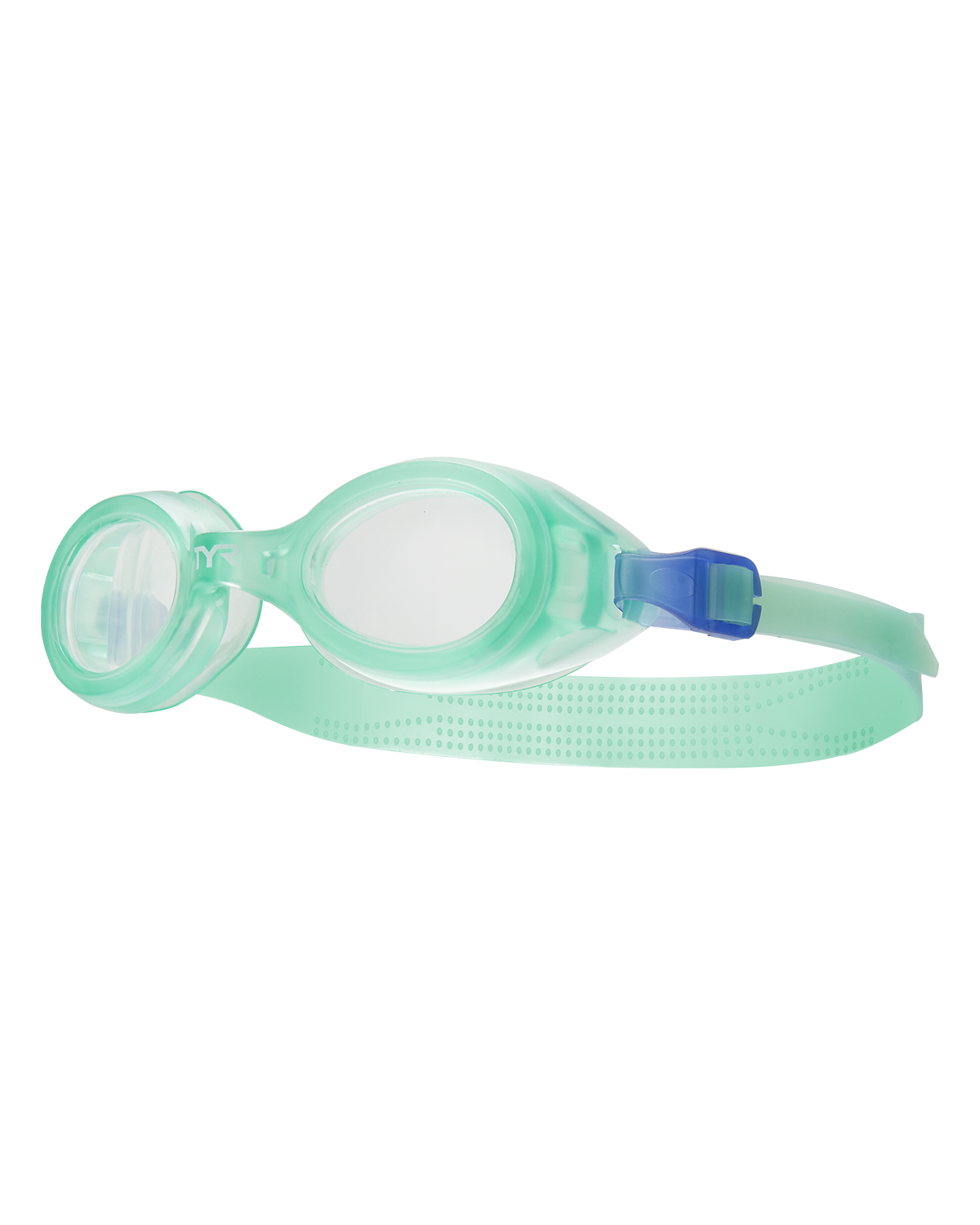 TYR Aqua Blaze kids swimming goggles in mint green with clear lenses