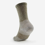 Thorlos men's olive khaki crew running sock with ribbed cuff and cushioned areas