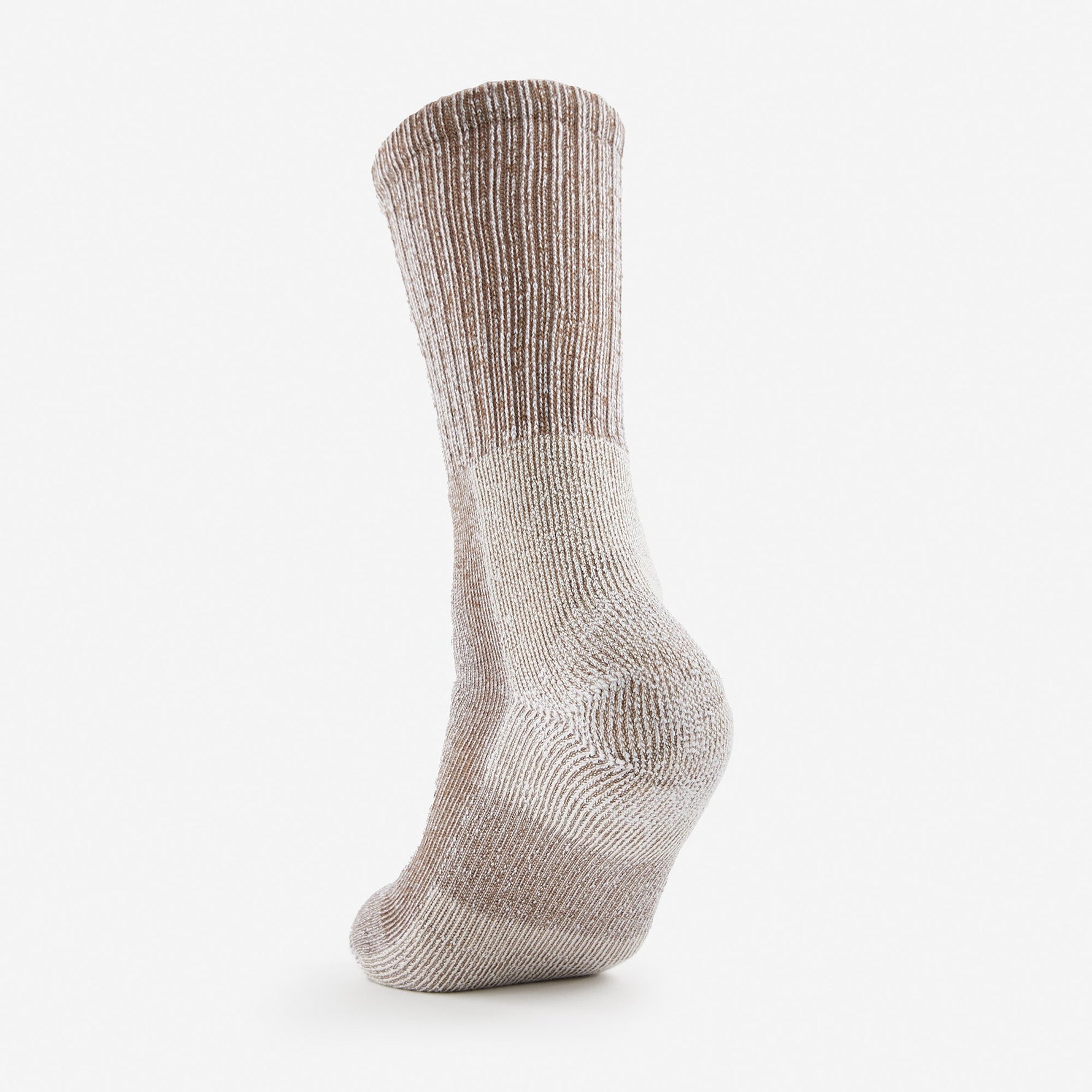 Thorlos women's hiking crew sock in moss brown with cushioned sole