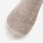 Thorlos Women's Hiking Crew Sock toe detail in tan brown heathered wool silk blend