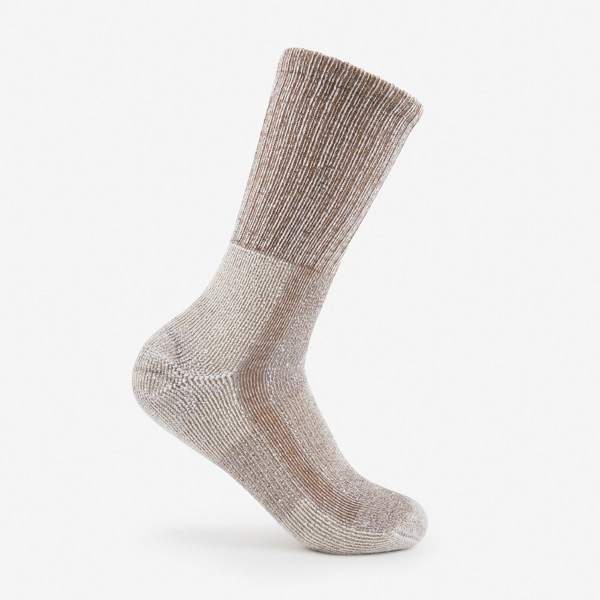Thorlos Light Hiking crew sock in khaki heather with moderate cushioning, side view