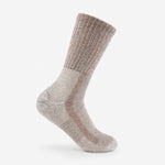 Thorlos women's hiking crew sock in moss brown color on white background