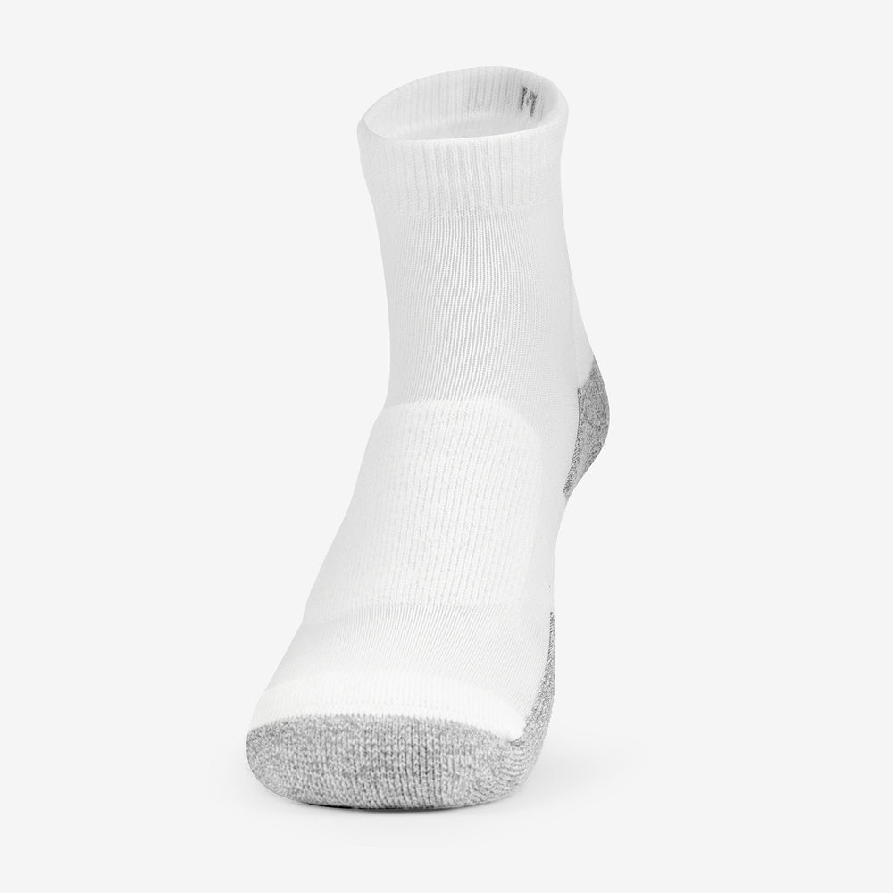 Thorlos women's white ankle walking sock with platinum gray cushioned heel and toe