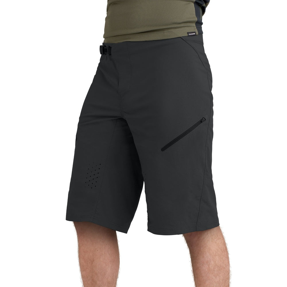 Dakine Vectra black shorts with zippered pocket and ventilation holes on model
