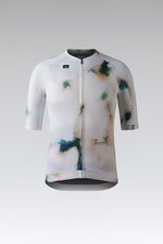 Gobik CX Pro cycling jersey in white with abstract watercolor pattern