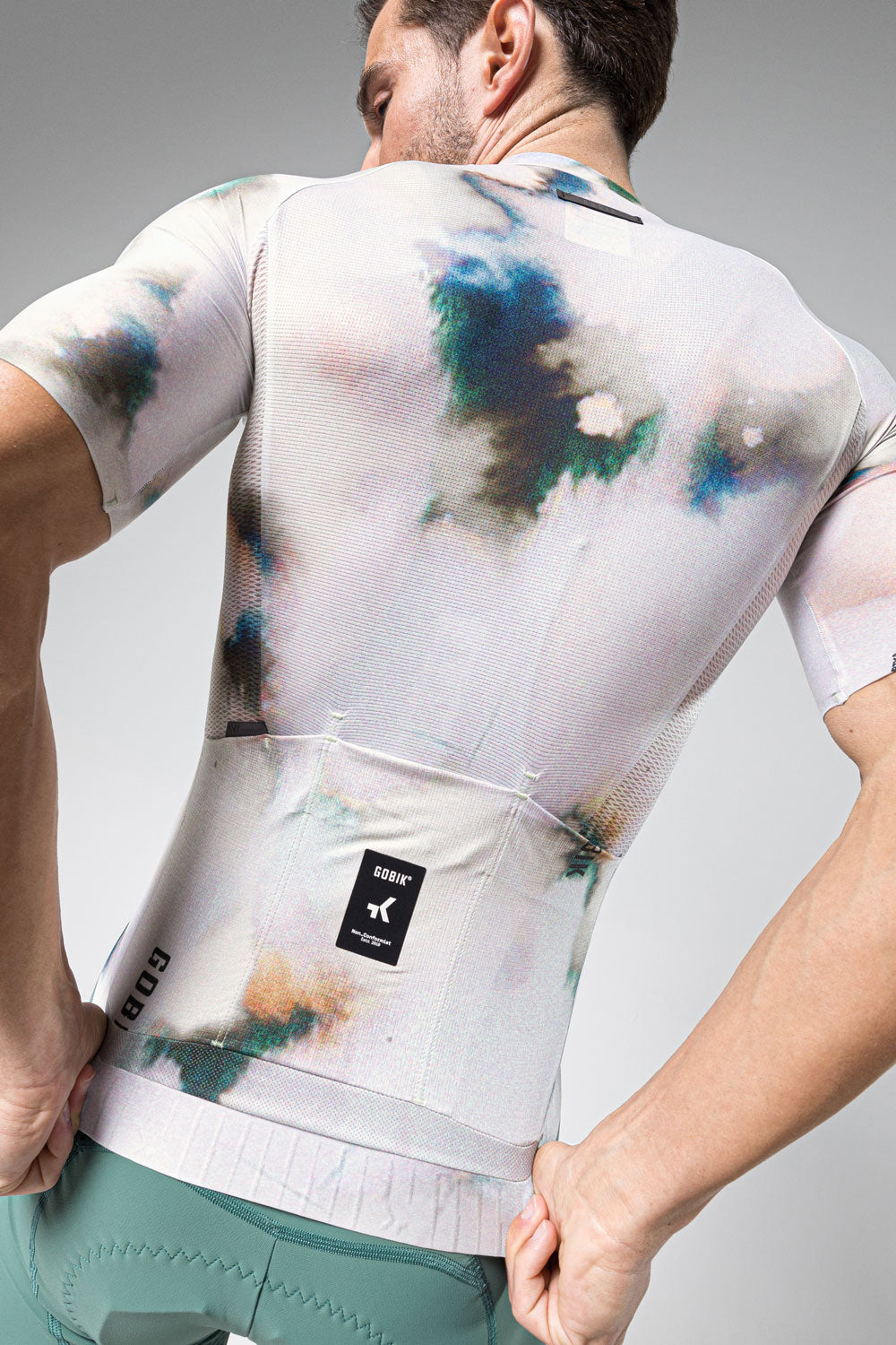 Gobik CX Pro cycling jersey in Nemesis colorway with abstract watercolor pattern