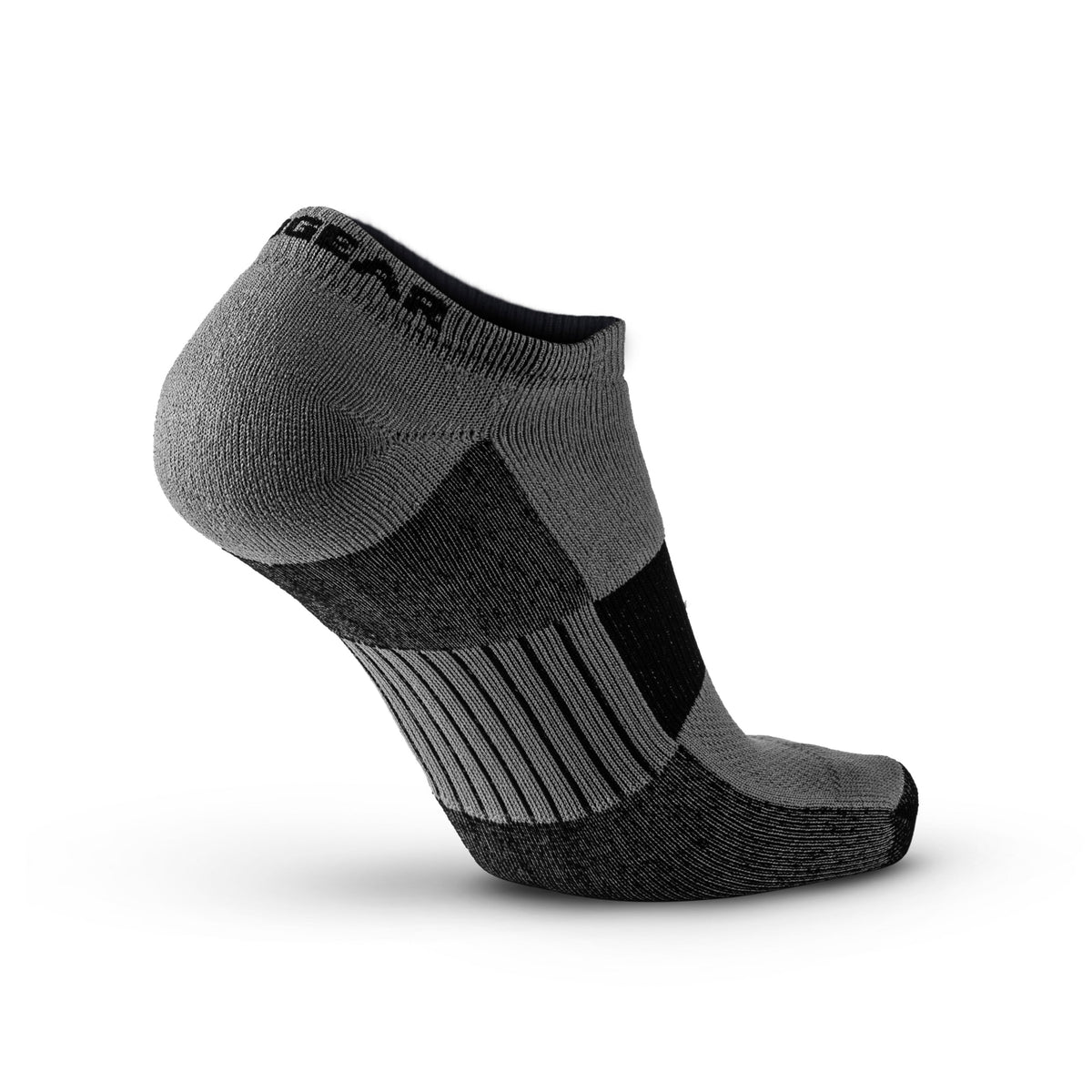 LEGG no show running sock in grey and black with cushioned heel and arch support