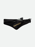 Nathan Peak Hydration Waist Pack in black with water bottle and storage compartments
