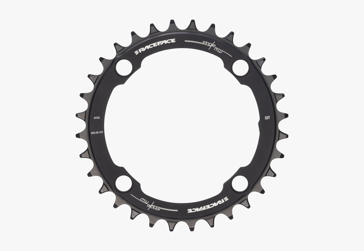 RaceFace Narrow Wide 32T black chainring with 104mm BCD mount on white background