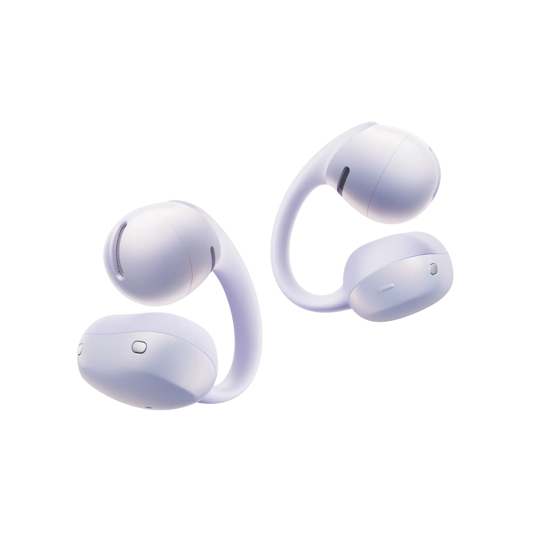 Shokz OpenDots Air true wireless open-ear earbuds in lavender purple, both earbuds shown
