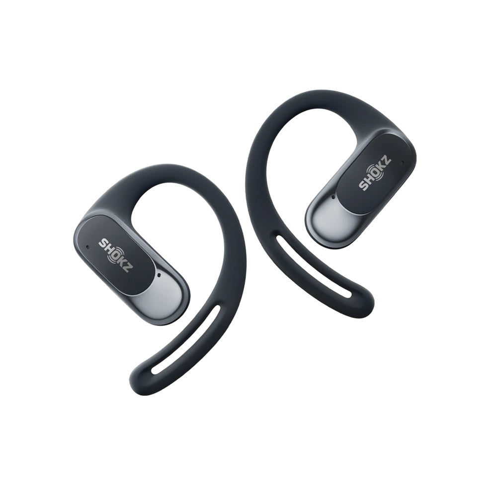 Shokz OpenFit Air wireless earbuds in black with gray accents and ear hooks