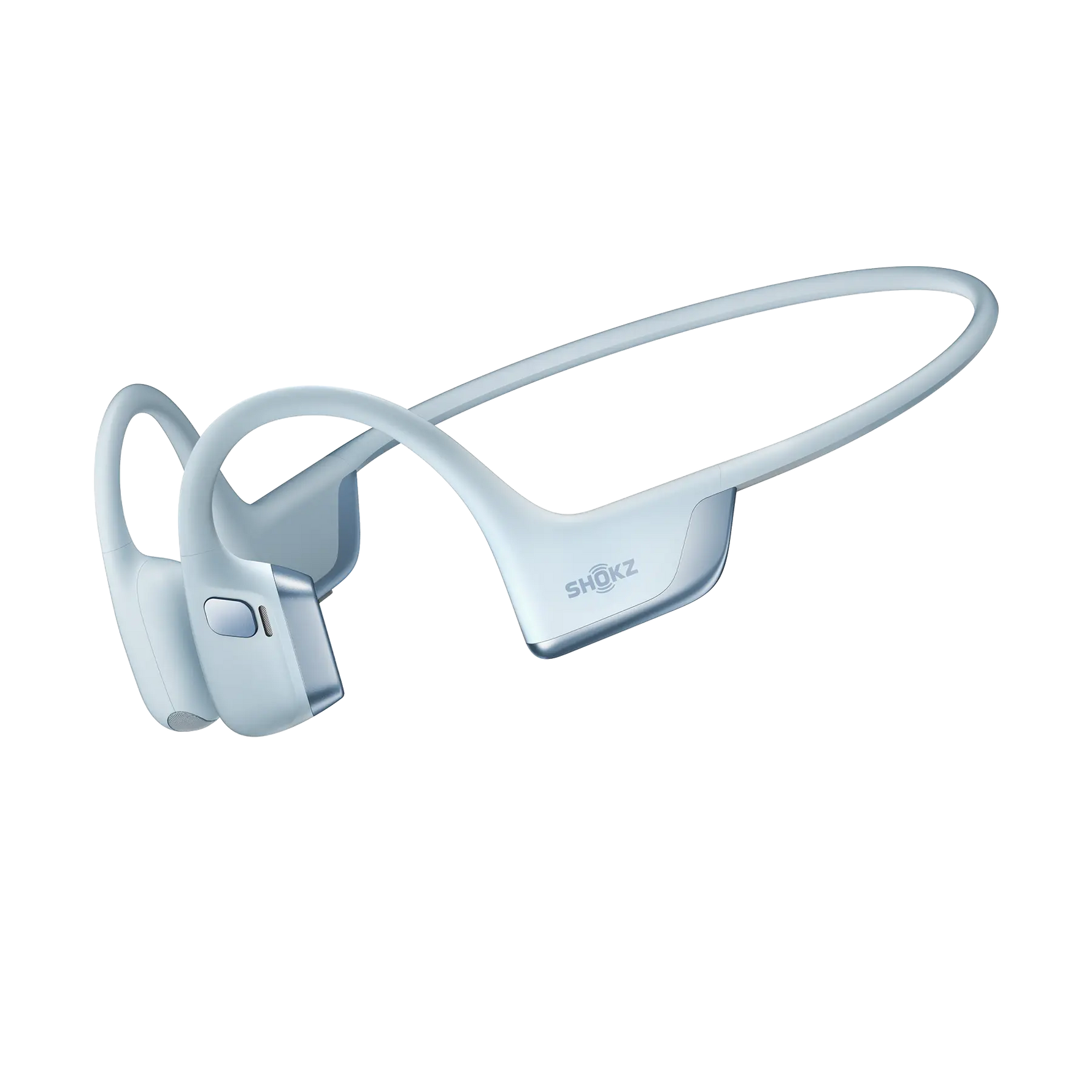 Shokz OpenRun Pro 2 bone conduction headphones in light blue silver color