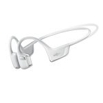 White Shokz bone conduction headphones with open-ear design and wraparound frame