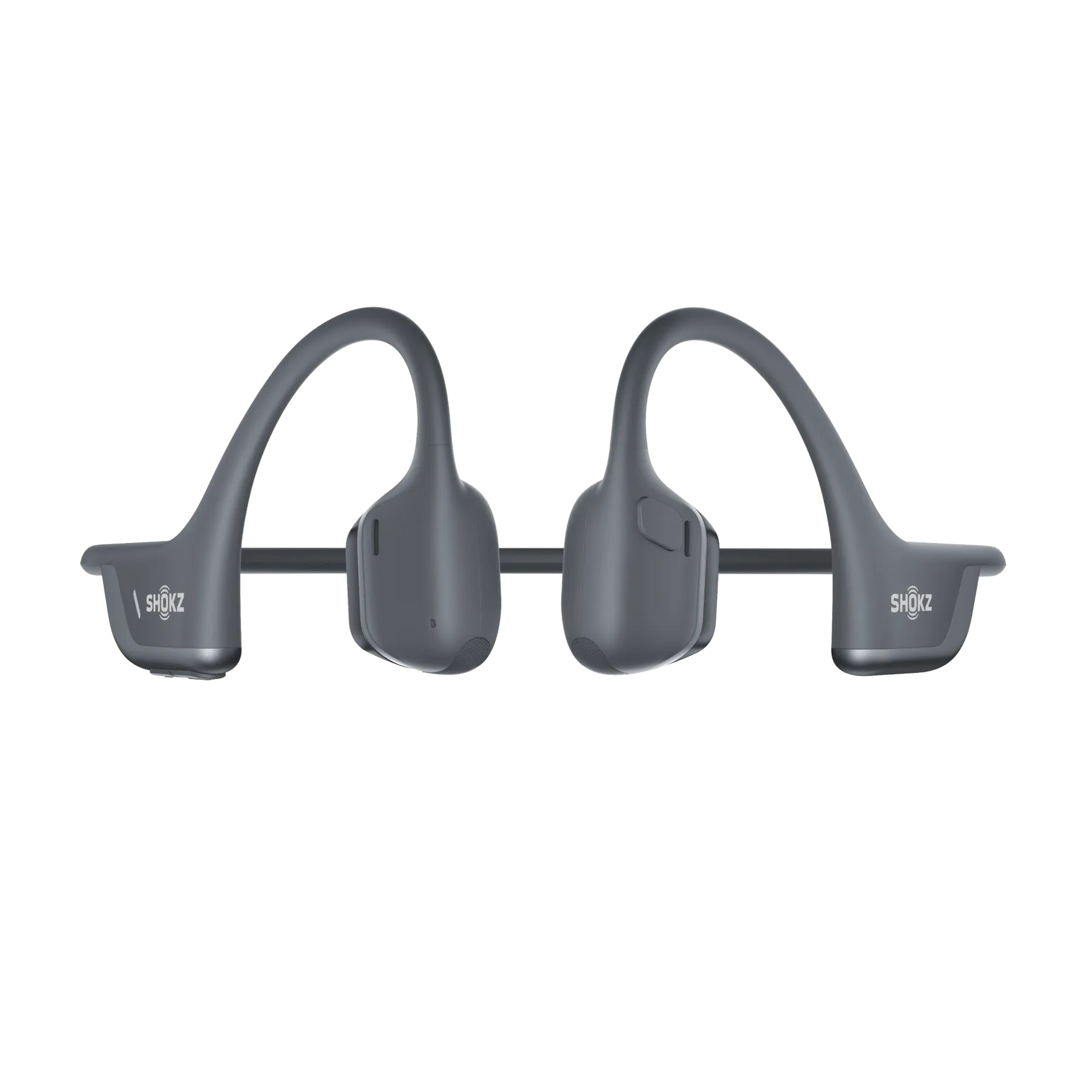 Shokz OpenRun Pro 2 bone conduction headphones in silver gray color on white background