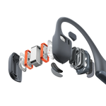 Shokz OpenRun Pro 2 black bone conduction headphones exploded view showing internal components