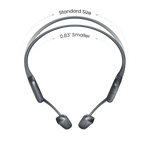Shokz OpenRun Pro 2 bone conduction headphones in dark gray showing size comparison
