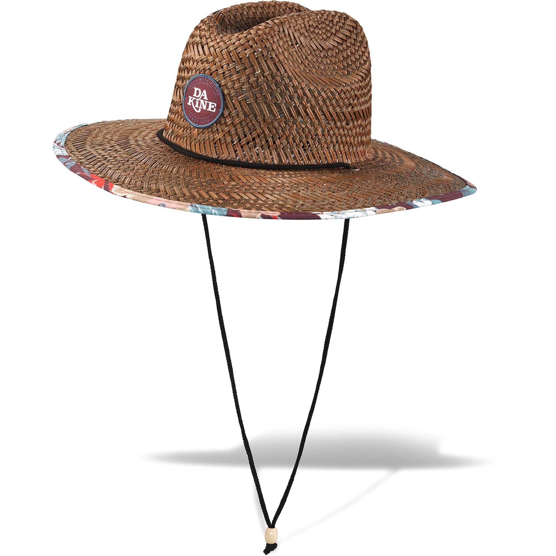 Dakine Pindo straw hat with tropical pattern trim and chin strap