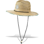 Dakine Pindo straw hat with tropical leaf pattern brim and chin strap