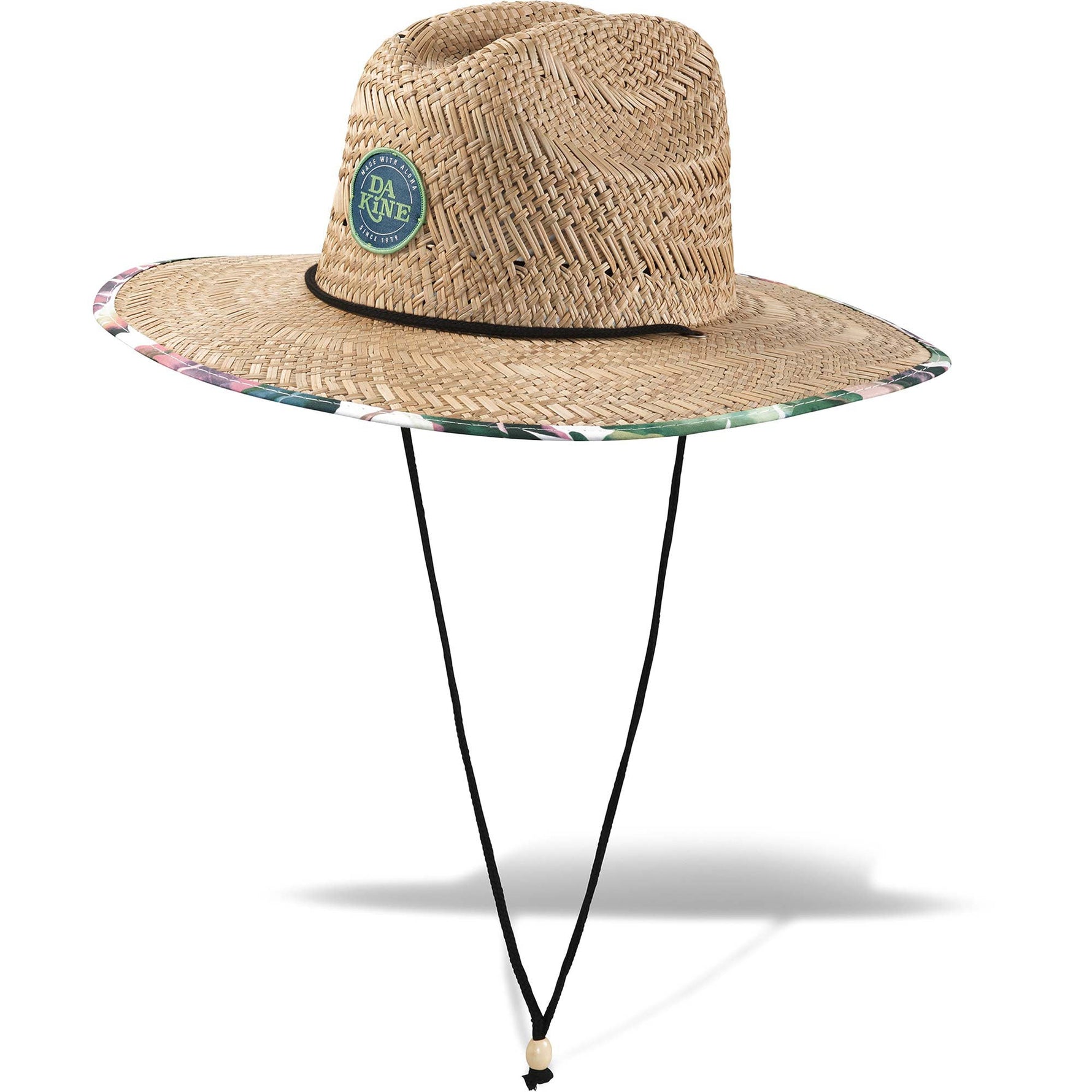 Dakine Pindo straw hat with tropical pattern brim and chin strap
