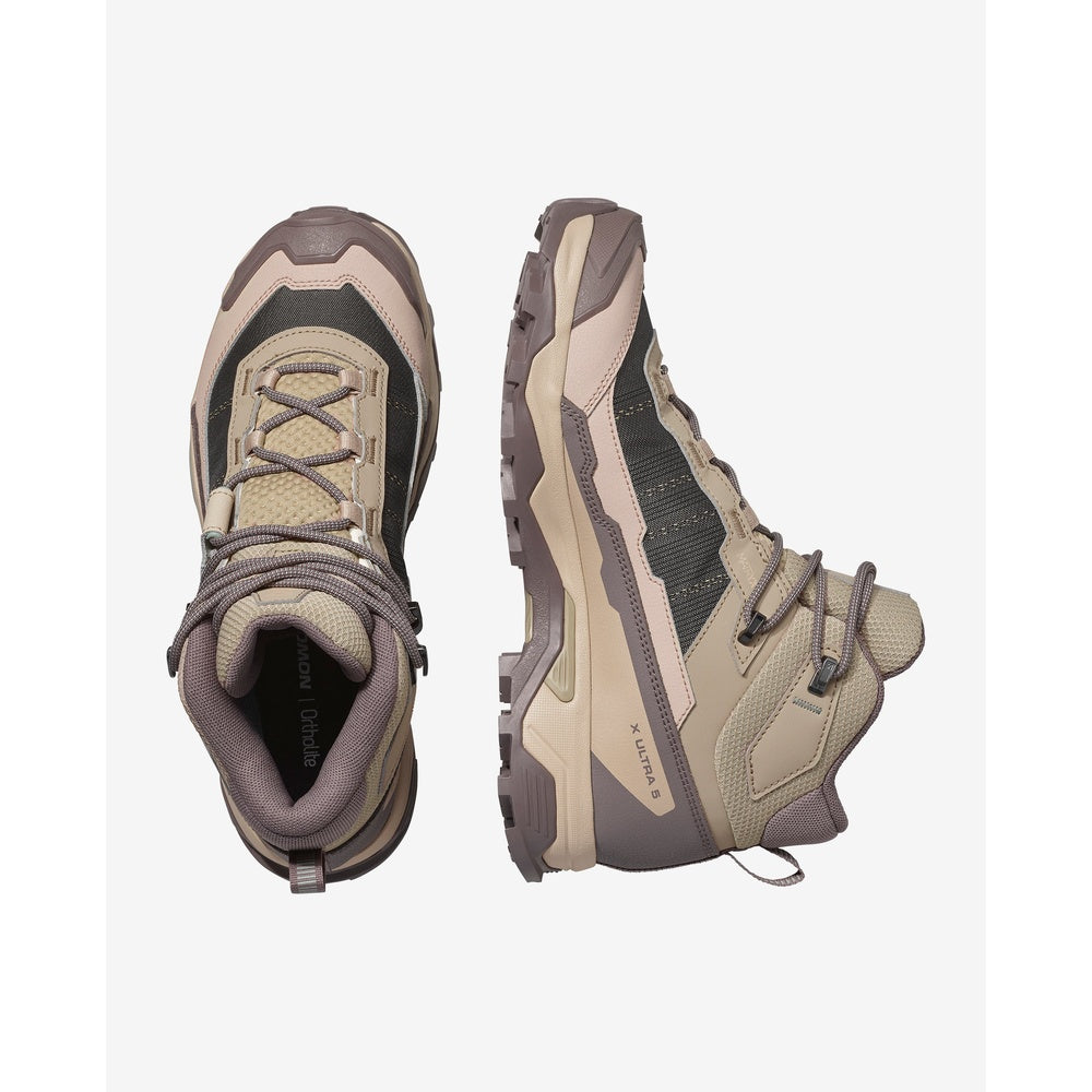Salomon X ULTRA 5 MID GTX women's hiking boots in beige colorway