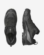Salomon X Ultra 5 GTX hiking shoes in black and asphalt, top and side views